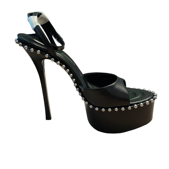 Alexander Wang Nova 145 Platform Sandals Studded Ankle Strap Leather Black Sz 38 - Picture 3 of 13